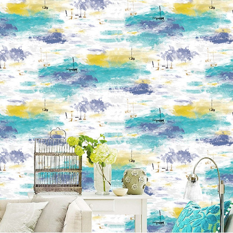 Abstract Watercolor Landscape Wallpaper Modern Non-Woven Cloth Wall Decor for Home Blue Clearhalo 'Modern wall decor' 'Modern' 'Wallpaper' Wall Decor' 1420324