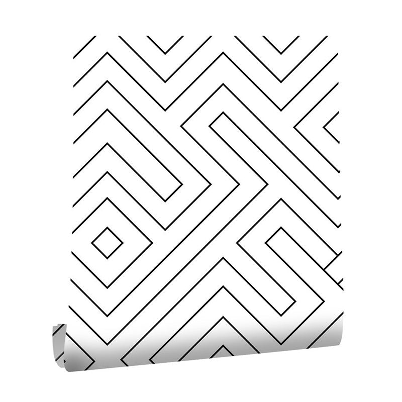 Black-White Linework Maze Wallpaper Temporary Modern Style Living Room Wall Decor, Self-Stick Clearhalo 'Modern wall decor' 'Modern' 'Wallpaper' Wall Decor' 1420347