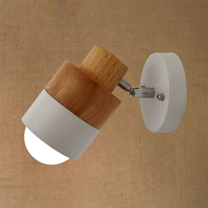 1 Light Rotatable Wall Sconce Lighting Modern Cylinder Metal and Wood Wall Mount Light in Black/white Clearhalo 'Art deco wall lights' 'Cast Iron' 'Glass' 'Industrial wall lights' 'Industrial' 'Middle century wall lights' 'Modern' 'Rustic wall lights' 'Tiffany' 'Traditional wall lights' 'Wall Lamps & Sconces' 'Wall Lights' Lighting' 1420375