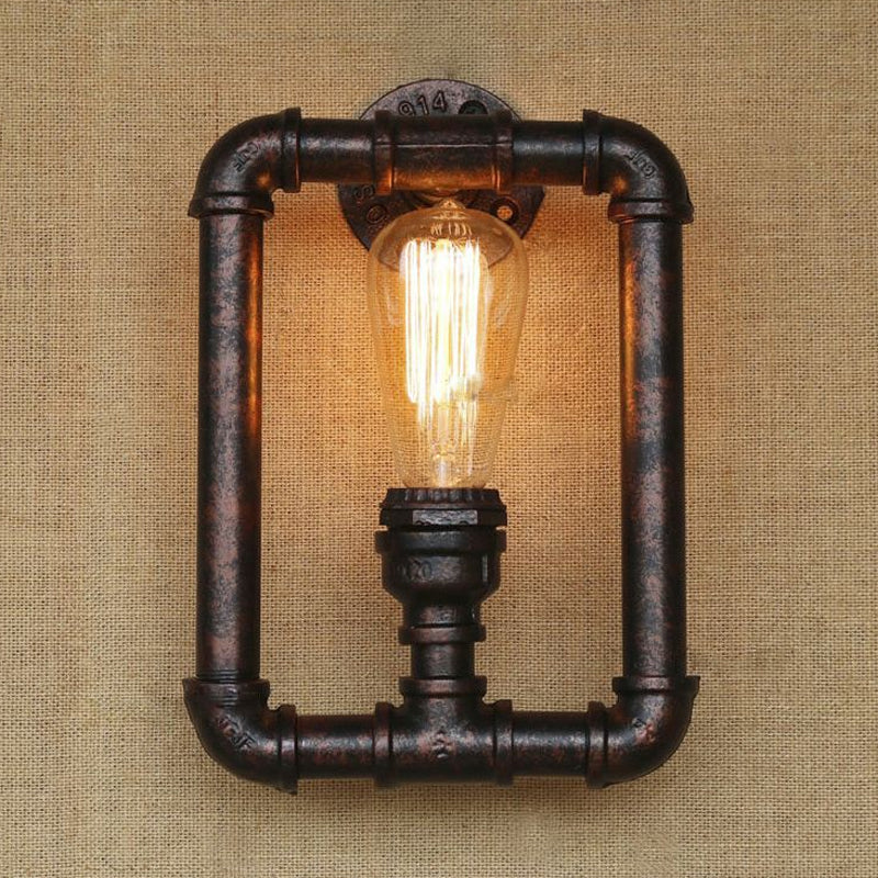 1 Bulb Rectangular Pipe Sconce Light Antique Stylish Black/Rust Iron Wall Mounted Lamp for Bedroom Clearhalo 'Art deco wall lights' 'Cast Iron' 'Glass' 'Industrial wall lights' 'Industrial' 'Middle century wall lights' 'Modern' 'Rustic wall lights' 'Tiffany' 'Traditional wall lights' 'Wall Lamps & Sconces' 'Wall Lights' Lighting' 1420447