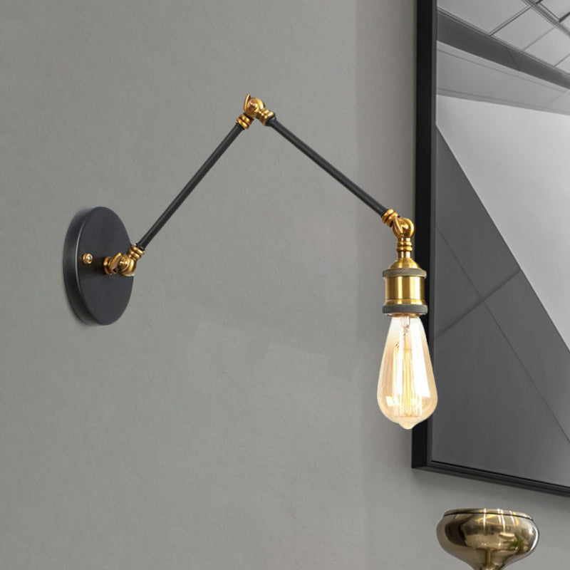 1 Light Swing Arm Sconce Light Industrial Black/Brass Metal Wall Lighting Fixture for Bathroom Clearhalo 'Art deco wall lights' 'Cast Iron' 'Glass' 'Industrial wall lights' 'Industrial' 'Middle century wall lights' 'Modern' 'Rustic wall lights' 'Tiffany' 'Traditional wall lights' 'Wall Lamps & Sconces' 'Wall Lights' Lighting' 1420567