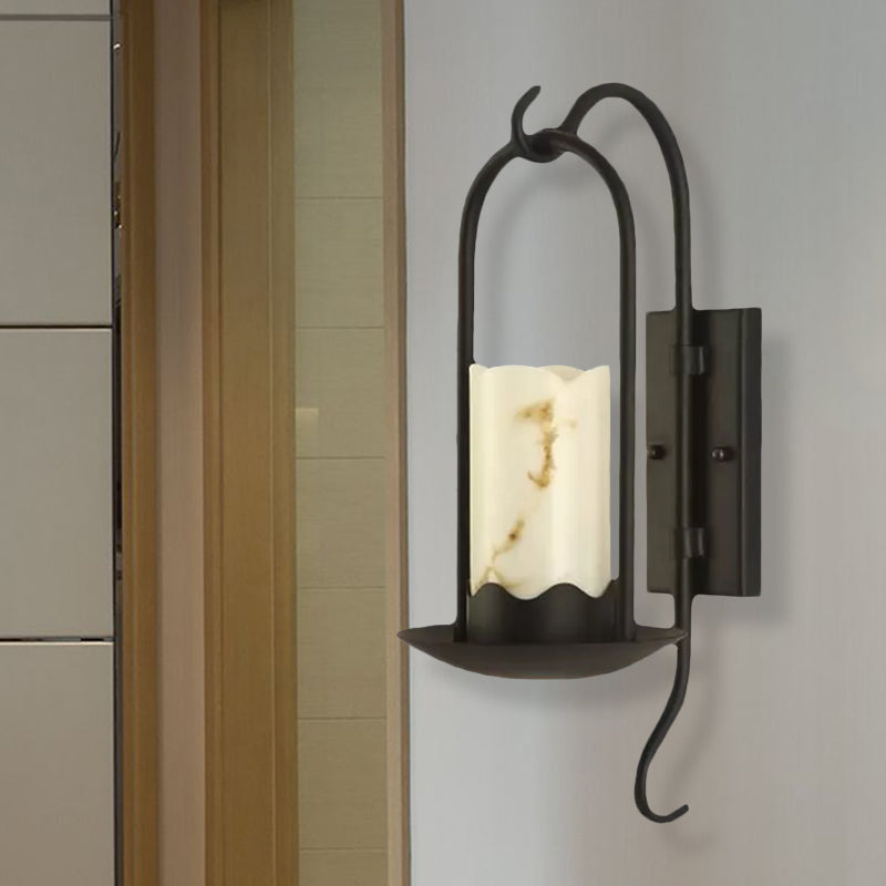 Cylinder Marble Wall Hanging Light Industrial Single Bulb Living Room Sconce Lamp in Black Clearhalo 'Art deco wall lights' 'Cast Iron' 'Glass' 'Industrial wall lights' 'Industrial' 'Middle century wall lights' 'Modern' 'Rustic wall lights' 'Tiffany' 'Traditional wall lights' 'Wall Lamps & Sconces' 'Wall Lights' Lighting' 1420605