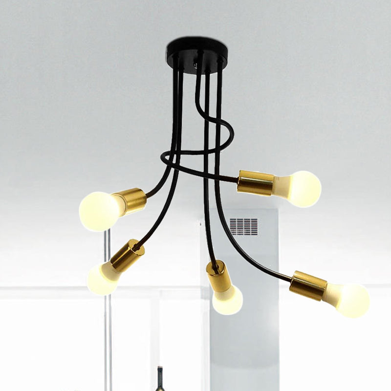 Vintage Bare Bulb Ceiling Light 1 Head Metallic Semi Flush Light with Curved Arm in Black/Gold for Bedroom Clearhalo 'Ceiling Lights' 'Close To Ceiling Lights' 'Close to ceiling' 'Semi-flushmount' Lighting' 1420837