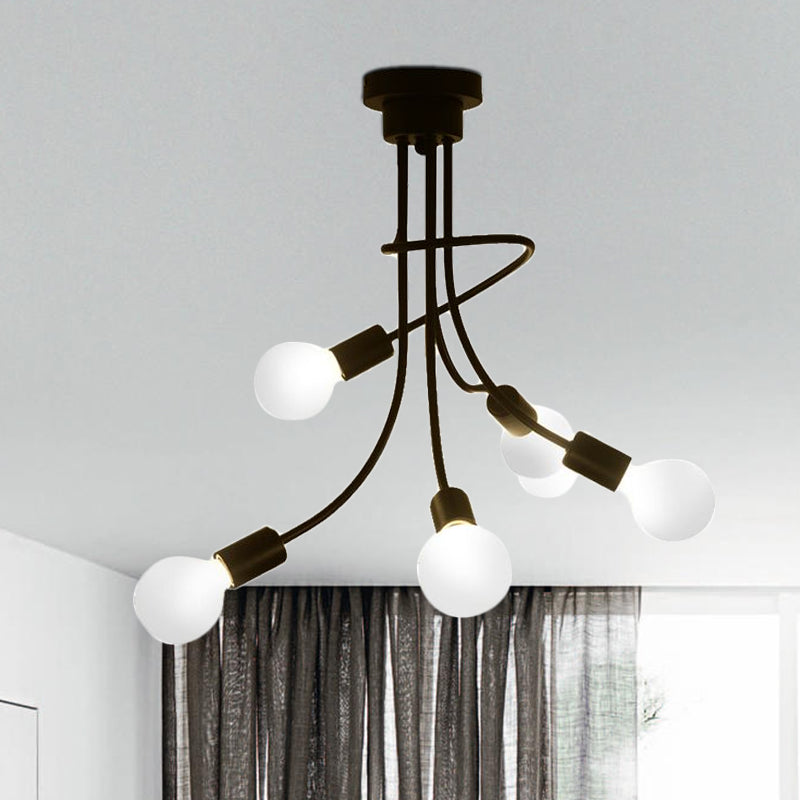Vintage Bare Bulb Ceiling Light 1 Head Metallic Semi Flush Light with Curved Arm in Black/Gold for Bedroom Black Clearhalo 'Ceiling Lights' 'Close To Ceiling Lights' 'Close to ceiling' 'Semi-flushmount' Lighting' 1420838