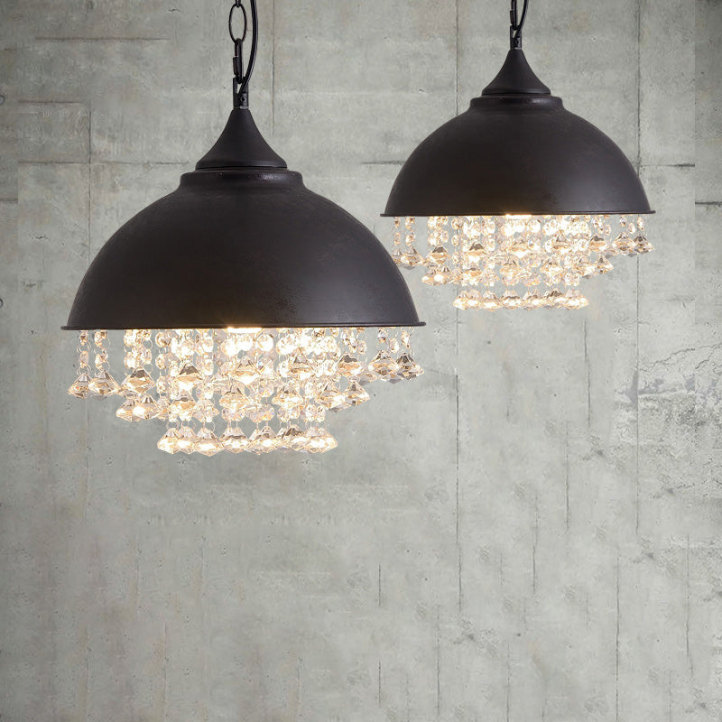 1 Bulb Dome Pendant Light Fixture Industrial Black/Chrome Metal Hanging Light with Crystal Bead Clearhalo 'Art Deco Pendants' 'Cast Iron' 'Ceiling Lights' 'Ceramic' 'Crystal' 'Industrial Pendants' 'Industrial' 'Metal' 'Middle Century Pendants' 'Pendant Lights' 'Pendants' 'Tiffany' Lighting' 1420900