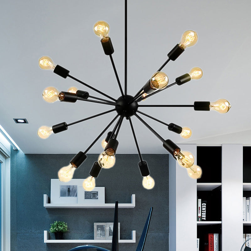 Sputnik Dining Room Chandelier Light Fixture Vintage Style Metal Multi Light Pendant Lamp in Black Clearhalo 'Cast Iron' 'Ceiling Lights' 'Chandeliers' 'Industrial Chandeliers' 'Industrial' 'Metal' 'Middle Century Chandeliers' 'Rustic Chandeliers' 'Tiffany' Lighting' 1421151