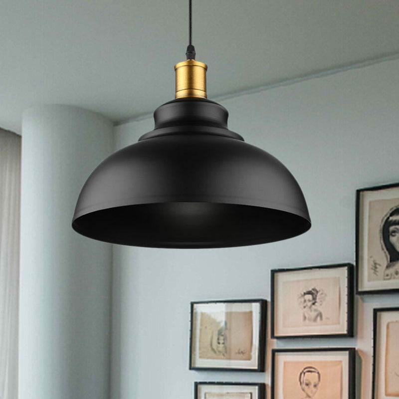 Black/White 1 Bulb Hanging Fixture Retro Metal Dome Shade Ceiling Pendant with Adjustable Cord, 12