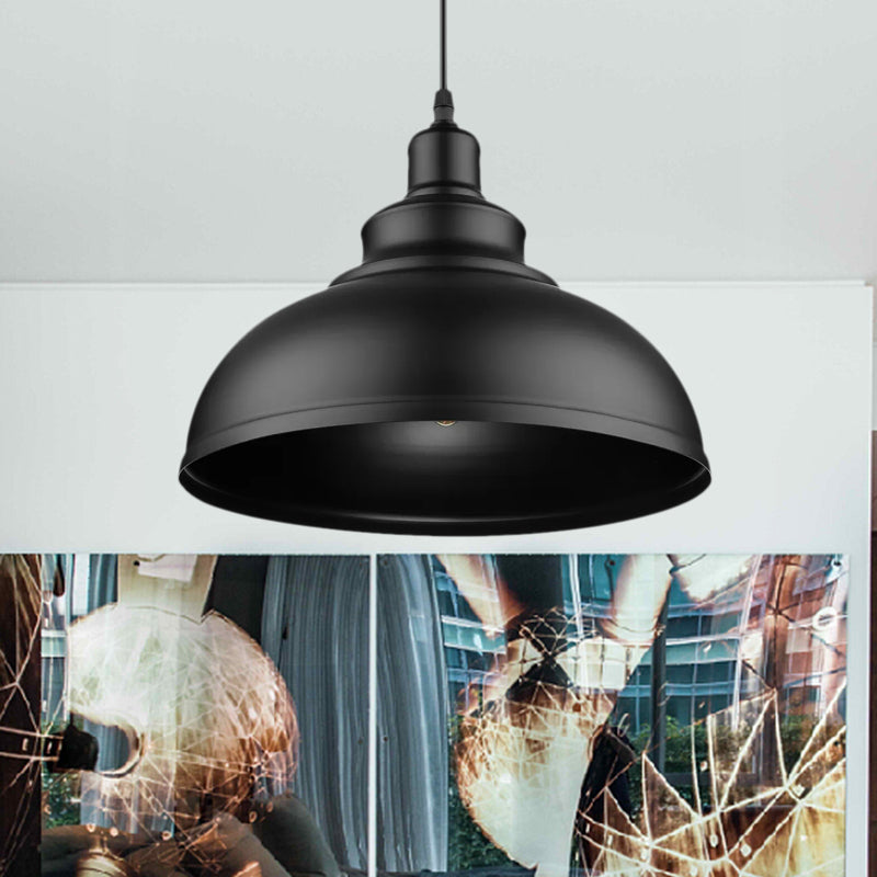 Black/Gray 1 Bulb Hanging Fixture Retro Metal Dome Shade Ceiling Pendant with Adjustable Cord, 12