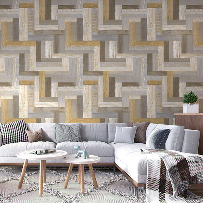 Enchanting Wood Wallpaper for Living Room Geometrical Wall Art in Multi Color, 33' x 20.5