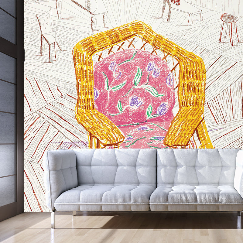 Pink-Yellow Chair Painting Mural Still Life Art Waterproofing Wall Decor for Living Room Pink-Yellow Clearhalo 'Wall Decor' 'Wall Mural' 1421298