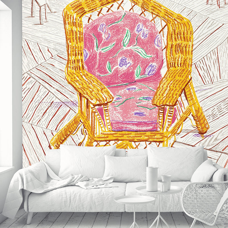 Pink-Yellow Chair Painting Mural Still Life Art Waterproofing Wall Decor for Living Room Clearhalo 'Wall Decor' 'Wall Mural' 1421300