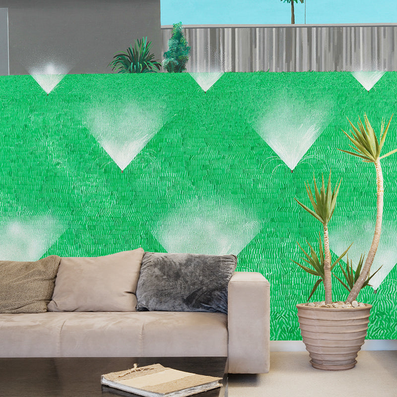 Modern Art Lawn Watering Mural for Corridor Custom Size Wall Decor in Blue-Green Clearhalo 'Wall Decor' 'Wall Mural' 1421340