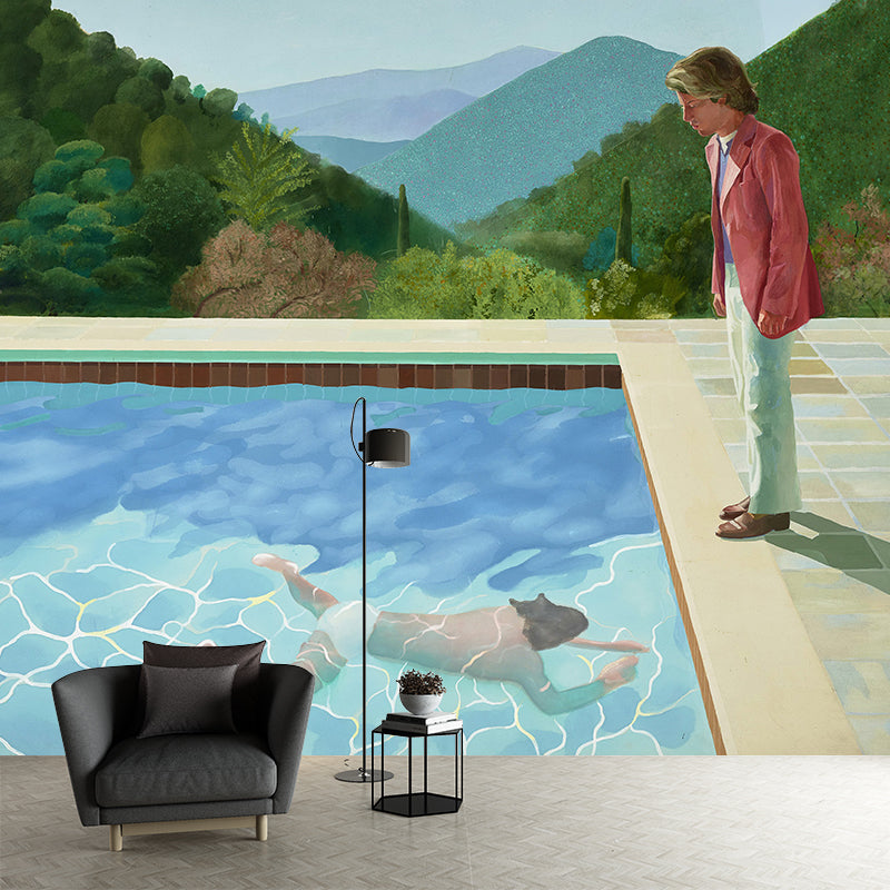 Non-Woven Washable Murals Artistic Pool with Two Figures Painting Wall Decoration for Home Clearhalo 'Wall Decor' 'Wall Mural' 1421344