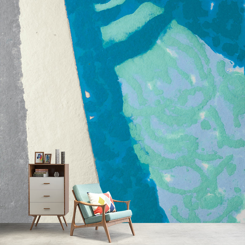 Smooth Big Blue-White Mural Artistry Alongside the Swimming Pool Wall Covering, Custom Print Blue-White Clearhalo 'Wall Decor' 'Wall Mural' 1421358