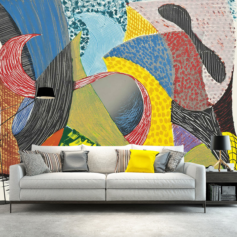 Aesthetics Farm Girl Murals Wallpaper Red-Yellow-Blue Abstract Wall Art for Living Room Clearhalo 'Wall Decor' 'Wall Mural' 1421410