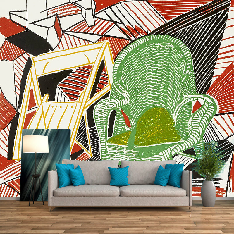 Artistic Abstract Chair Wall Murals Red-Green Stain Resistant Wall Covering for Living Room Red-Green Clearhalo 'Wall Decor' 'Wall Mural' 1421493