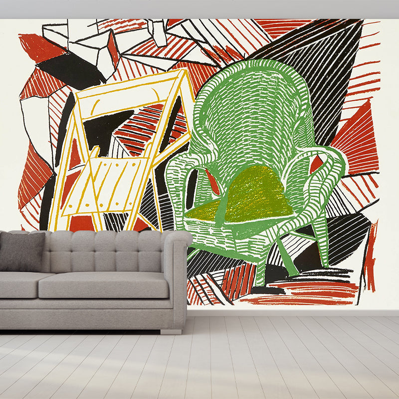 Artistic Abstract Chair Wall Murals Red-Green Stain Resistant Wall Covering for Living Room Clearhalo 'Wall Decor' 'Wall Mural' 1421495