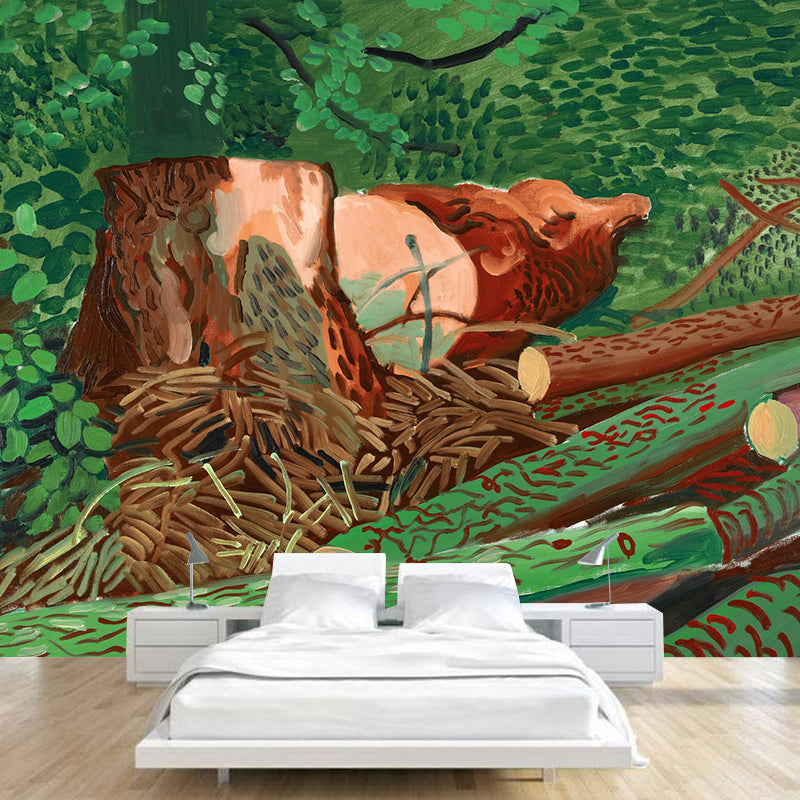 Whole Logged Wood Wallpaper Murals Stain-Resistant Artistic Bedroom Wall Covering Green Clearhalo 'Wall Decor' 'Wall Mural' 1421533