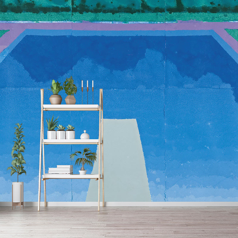 Whole Swimming Pool Mural Wallpaper Blue-Green Non-Woven Wall Art, Moisture Resistant, Custom Print Clearhalo 'Wall Decor' 'Wall Mural' 1421645