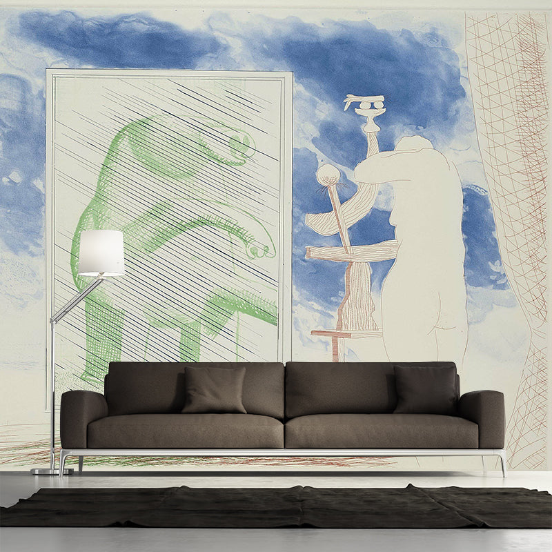 Hockney the Blue Guitar Murals in Green Art Deco Wall Covering for Bedroom, Custom Made Clearhalo 'Wall Decor' 'Wall Mural' 1421660