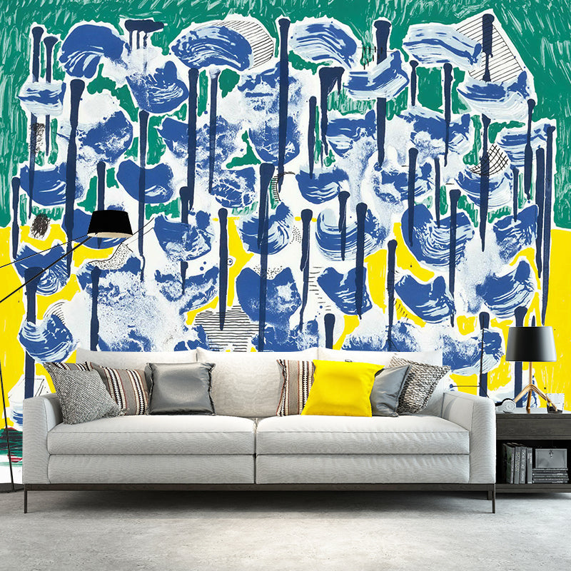 Slow Forest Wall Paper Murals Blue-Yellow-Green Wall Decoration for Home Gallery Blue-Yellow-Green Clearhalo 'Wall Decor' 'Wall Mural' 1421673