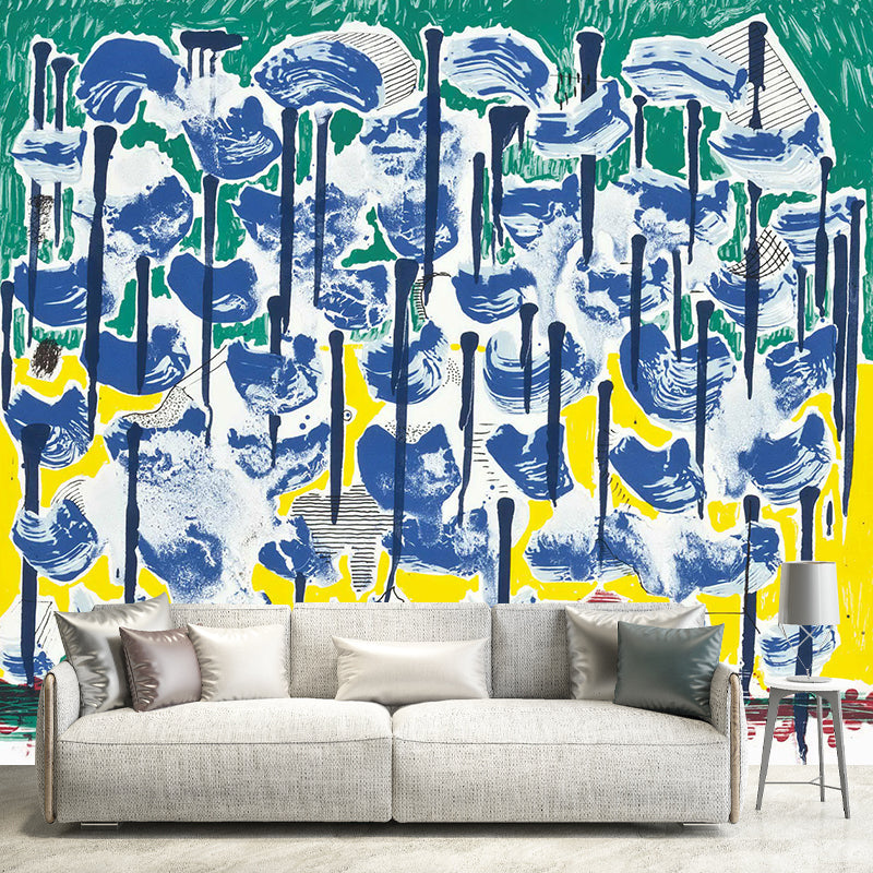 Slow Forest Wall Paper Murals Blue-Yellow-Green Wall Decoration for Home Gallery Clearhalo 'Wall Decor' 'Wall Mural' 1421674