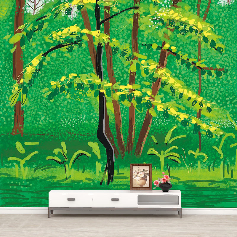 Green Trees Painting Wallpaper Mural Waterproofing Wall Covering for Home Gallery Green Clearhalo 'Wall Decor' 'Wall Mural' 1421713