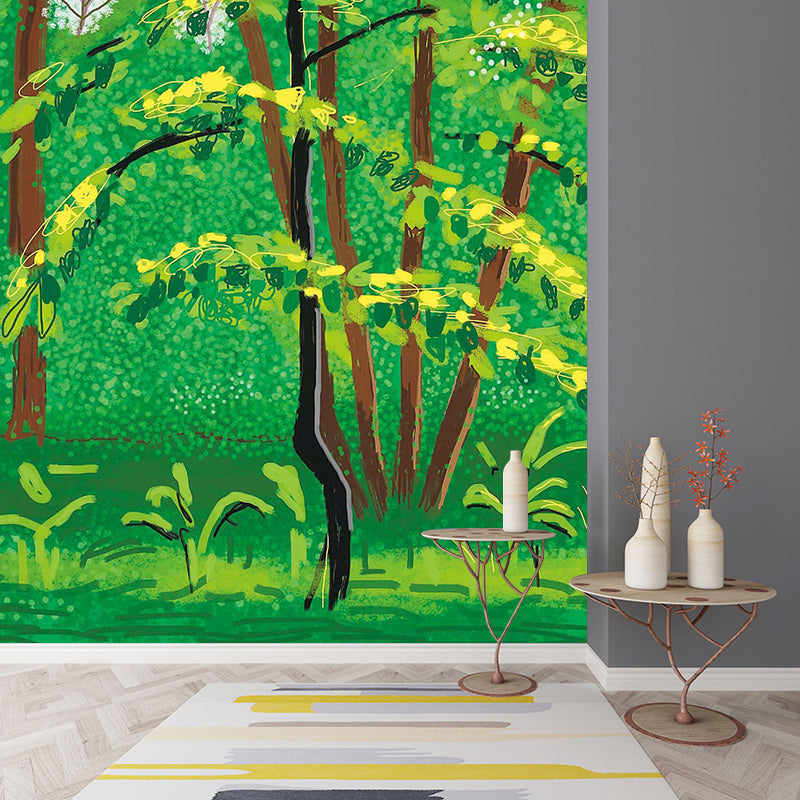 Green Trees Painting Wallpaper Mural Waterproofing Wall Covering for Home Gallery Clearhalo 'Wall Decor' 'Wall Mural' 1421714