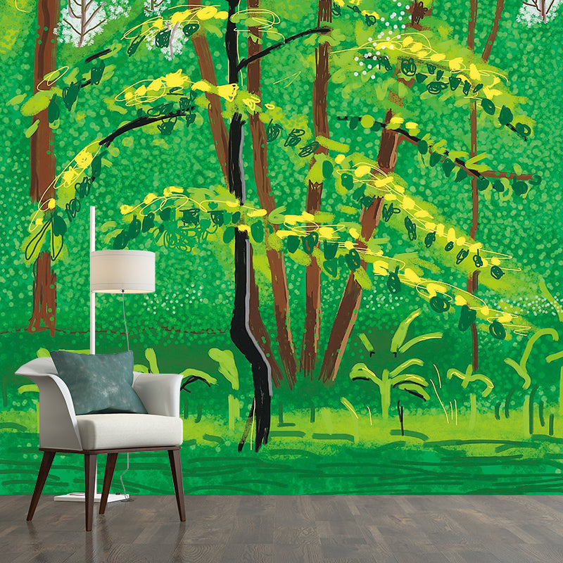 Green Trees Painting Wallpaper Mural Waterproofing Wall Covering for Home Gallery Clearhalo 'Wall Decor' 'Wall Mural' 1421715