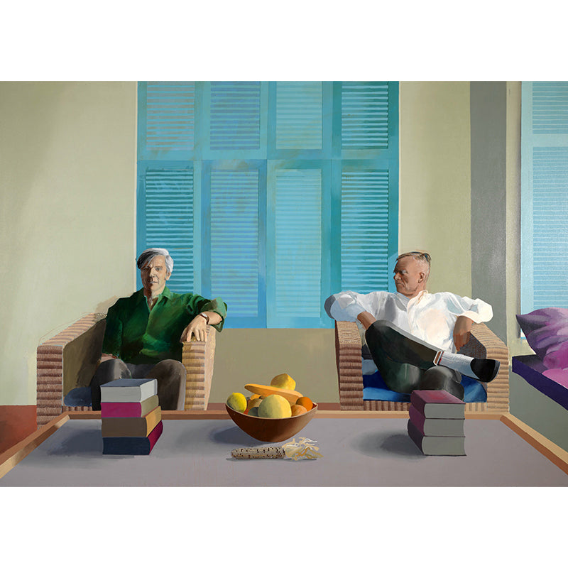 Artistry Hockney Works Lovers Mural Blue and White Stain Resistant Wall Decor for Bedroom Clearhalo 'Wall Decor' 'Wall Mural' 1421726