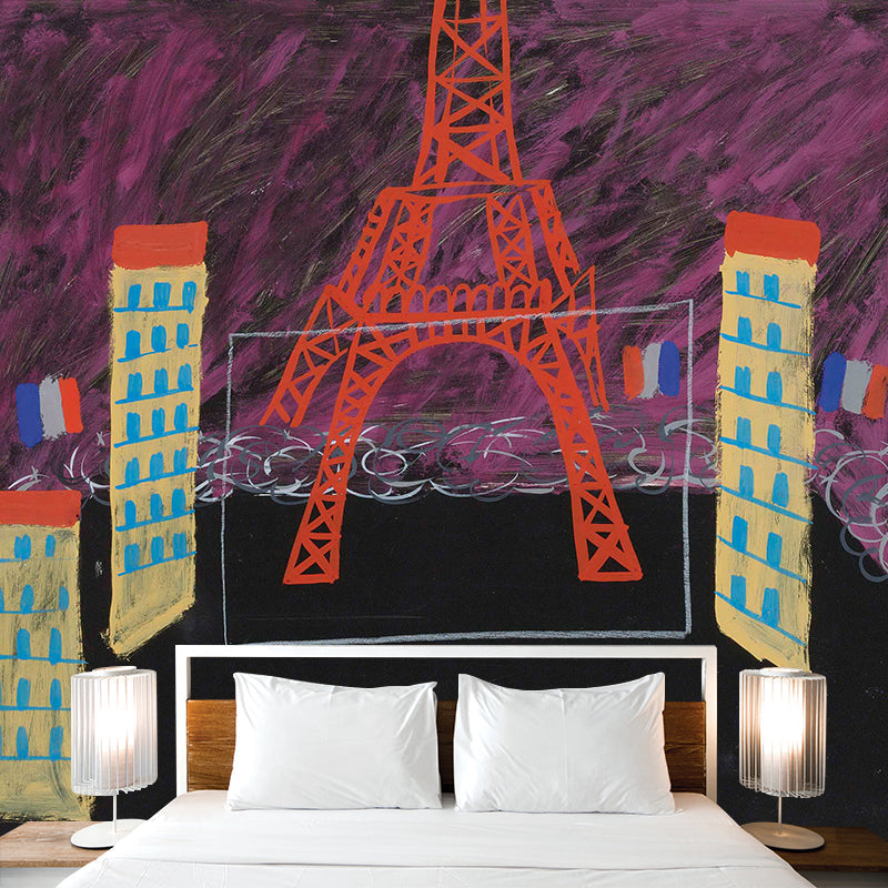 Modern Art Eiffel Tower Mural Rose Red-Black Stain Resistant Wall Decor for Living Room Rose Red-Black Clearhalo 'Wall Decor' 'Wall Mural' 1421758