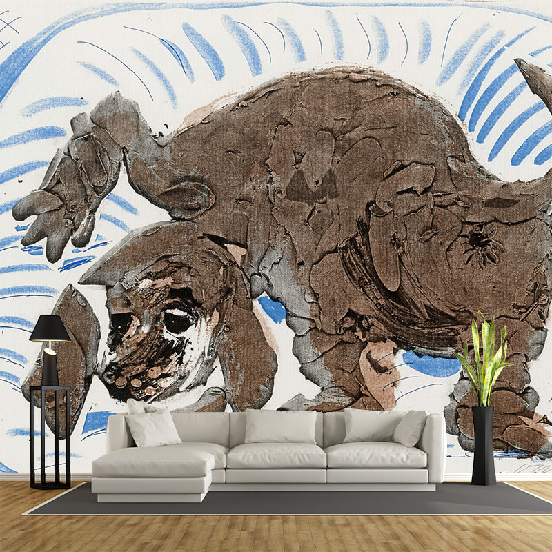 Brown Puppy Dogs Mural Decal Animal Painting Artistic Waterproof Wall Covering on Blue Clearhalo 'Wall Decor' 'Wall Mural' 1421764