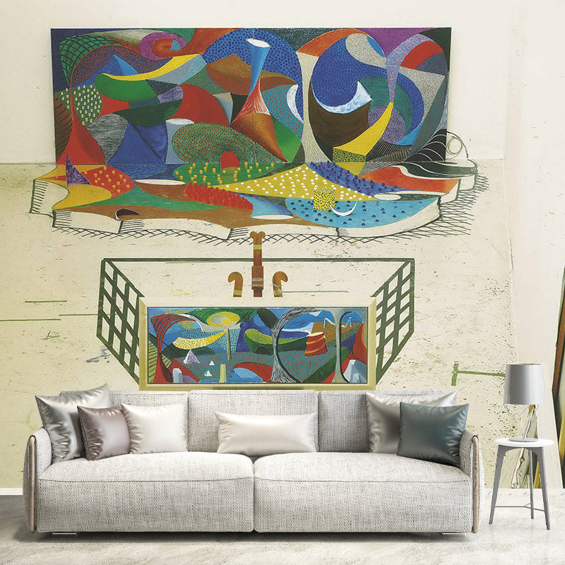 Whole Abstract Mural for Accent Wall David Hockney Works Wall Covering in Multi Color, Washable Red-Yellow-Blue-Green Clearhalo 'Wall Decor' 'Wall Mural' 1421778
