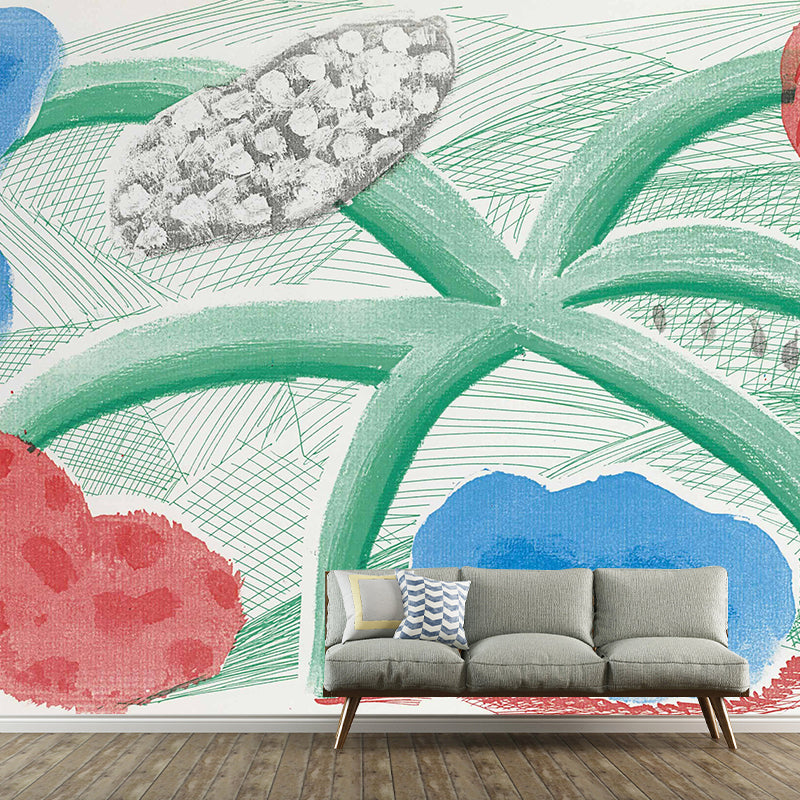 Modern Style Floral Wallpaper Mural Red-Blue-Green Artworks Wall Decoration for Home Red-Blue-Green Clearhalo 'Wall Decor' 'Wall Mural' 1421783