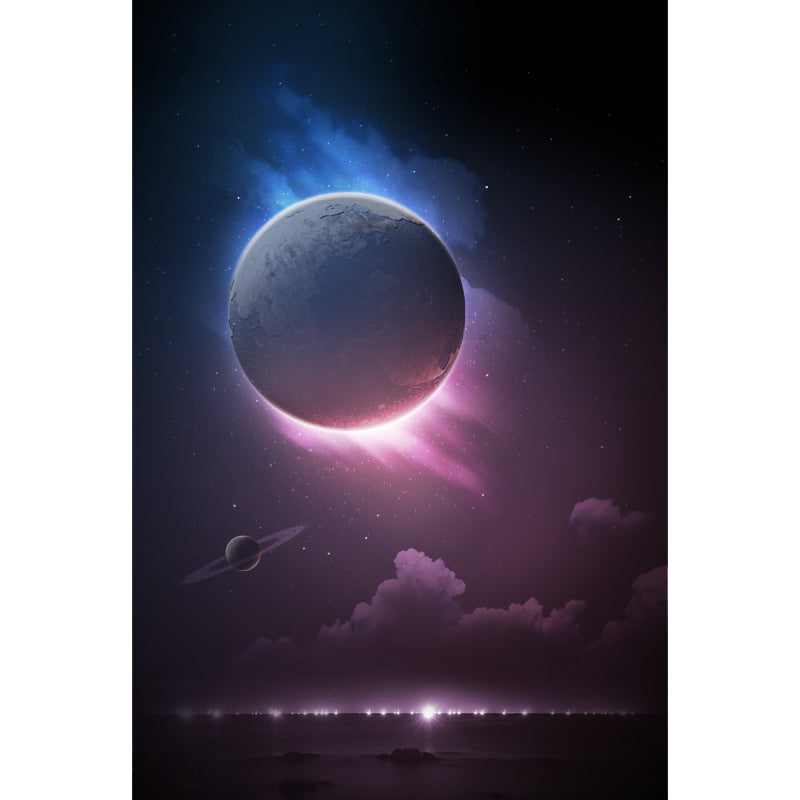 Sci-Fi Eclipses Wallpaper Mural for Bedroom Customized Wall Covering in Purple-Black Clearhalo 'Wall Decor' 'Wall Mural' 1421816