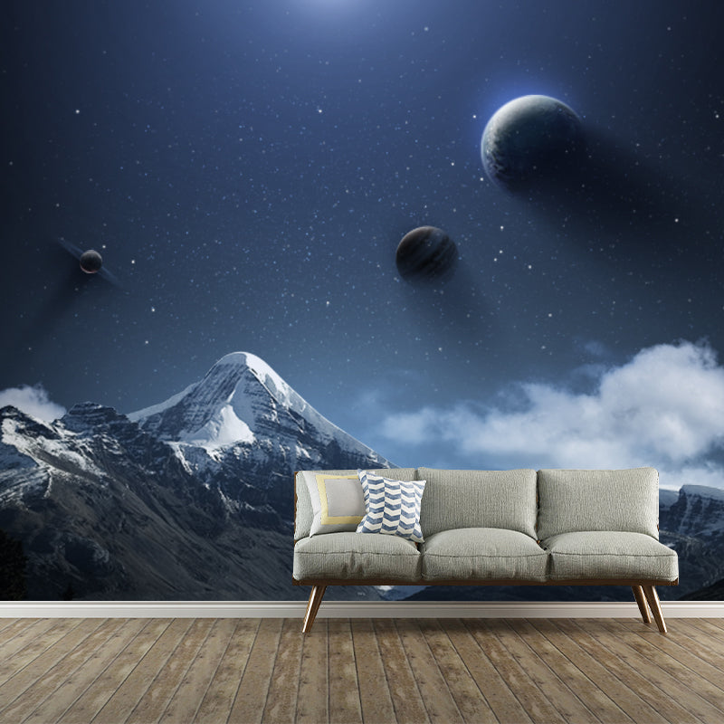 Realistic Fictional Landscape Murals for Bedroom Planets and Mountain Print Wall Art, Custom Size Clearhalo 'Wall Decor' 'Wall Mural' 1421824