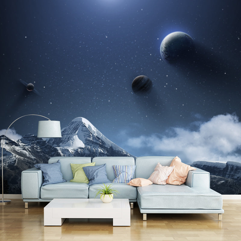 Realistic Fictional Landscape Murals for Bedroom Planets and Mountain Print Wall Art, Custom Size Clearhalo 'Wall Decor' 'Wall Mural' 1421825