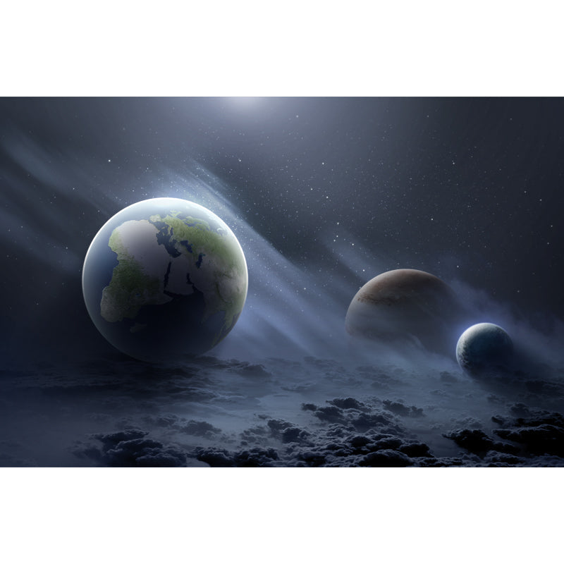 Sci-Fi Galaxy Planets Wall Murals Blue-Green Waterproofing Wall Art for Living Room Clearhalo 'Wall Decor' 'Wall Mural' 1421846