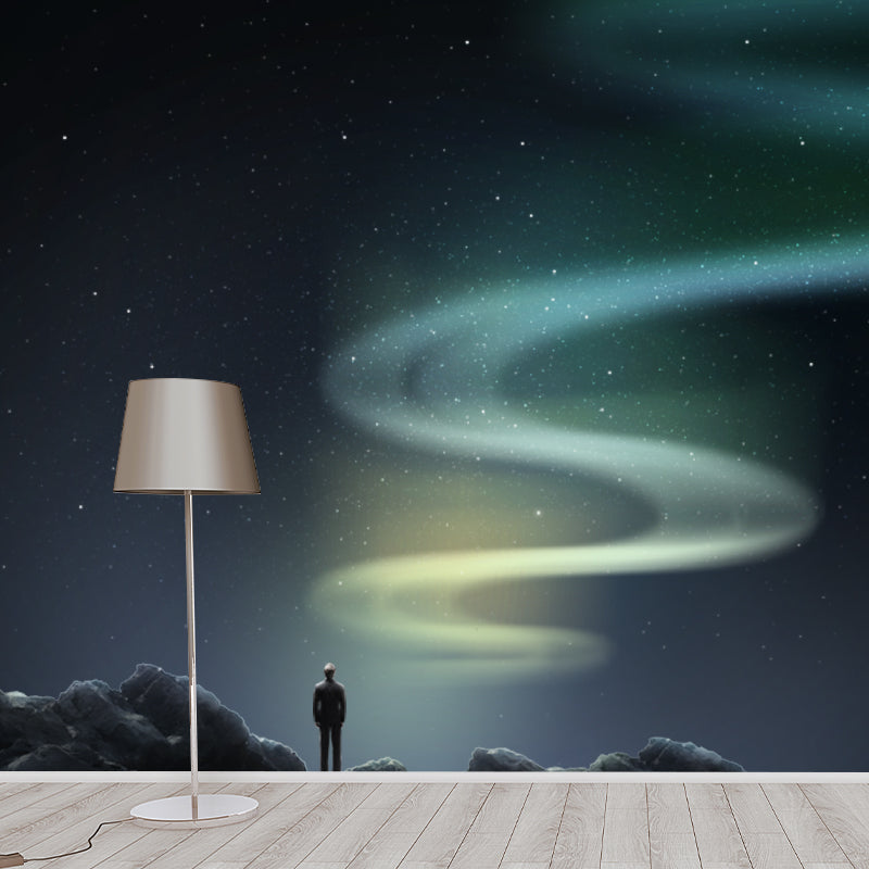 Sci-Fi Aurora Wall Mural Decal in Aqua Waterproofing Wall Art for Bedroom (1 Piece) Aqua Clearhalo 'Wall Decor' 'Wall Mural' 1421885