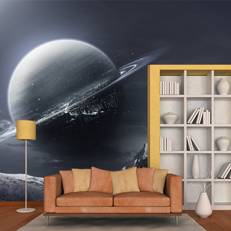 Science Fiction Earth Wallpaper Mural Pewter Snow Mountain Landscape Wall Art for Bedroom Clearhalo 'Wall Decor' 'Wall Mural' 1421907