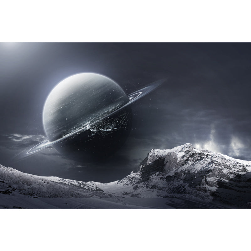 Science Fiction Earth Wallpaper Mural Pewter Snow Mountain Landscape Wall Art for Bedroom Clearhalo 'Wall Decor' 'Wall Mural' 1421908