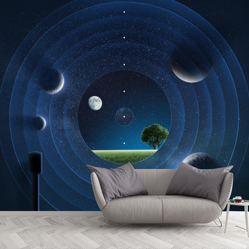 Space Time Tunnel Wall Mural Futuristic Non-Woven Wall Covering in Blue, Custom Made Blue Clearhalo 'Wall Decor' 'Wall Mural' 1421925