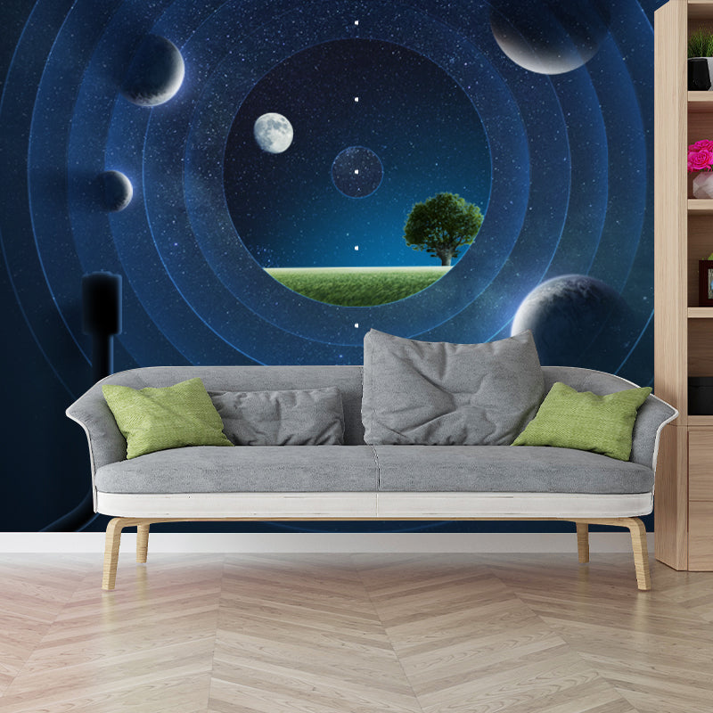 Space Time Tunnel Wall Mural Futuristic Non-Woven Wall Covering in Blue, Custom Made Clearhalo 'Wall Decor' 'Wall Mural' 1421926