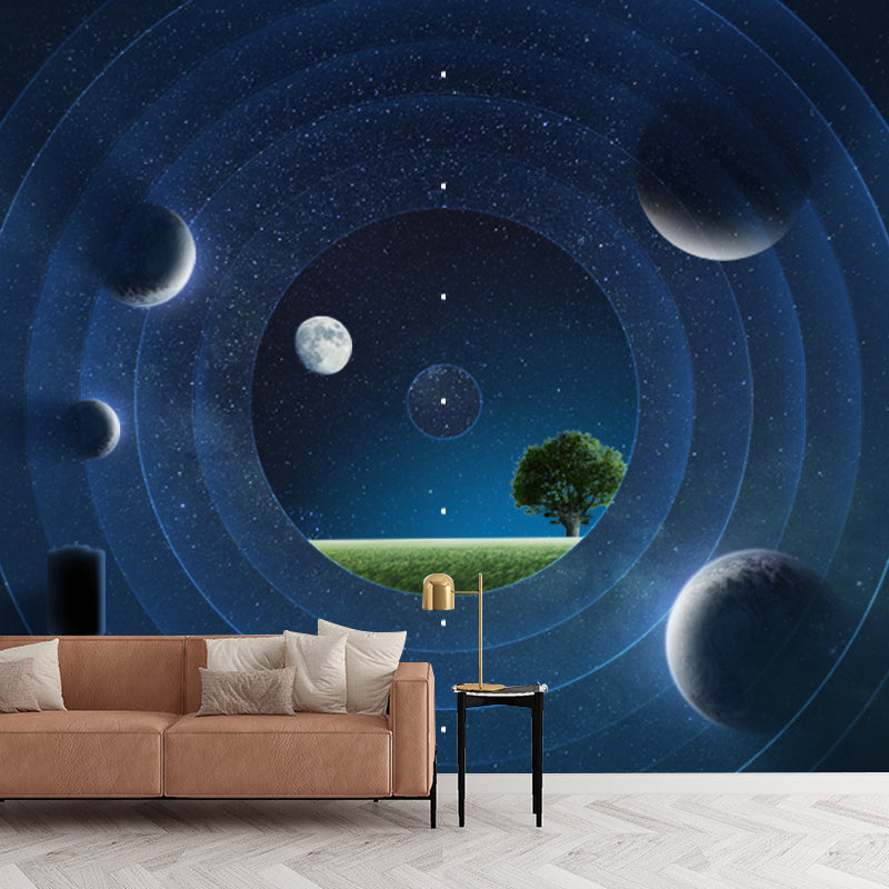 Space Time Tunnel Wall Mural Futuristic Non-Woven Wall Covering in Blue, Custom Made Clearhalo 'Wall Decor' 'Wall Mural' 1421927