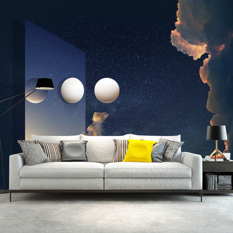 Blue-White Twilight Wallpaper Mural Moisture Resistant Sci-Fi Living Room Wall Decor Blue-White Clearhalo 'Wall Decor' 'Wall Mural' 1421930