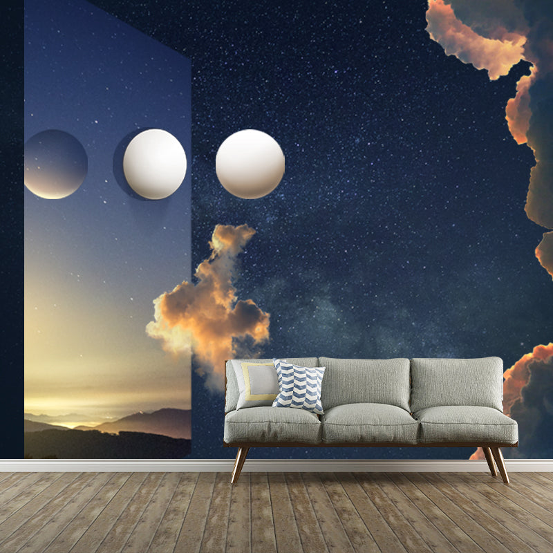 Blue-White Twilight Wallpaper Mural Moisture Resistant Sci-Fi Living Room Wall Decor Clearhalo 'Wall Decor' 'Wall Mural' 1421931