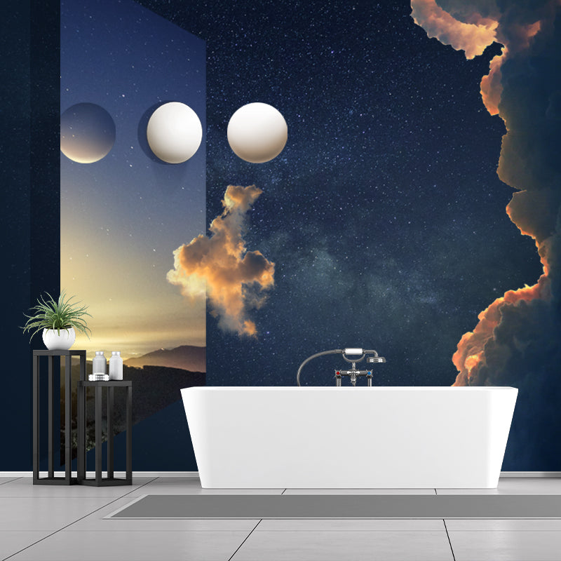 Blue-White Twilight Wallpaper Mural Moisture Resistant Sci-Fi Living Room Wall Decor Clearhalo 'Wall Decor' 'Wall Mural' 1421932