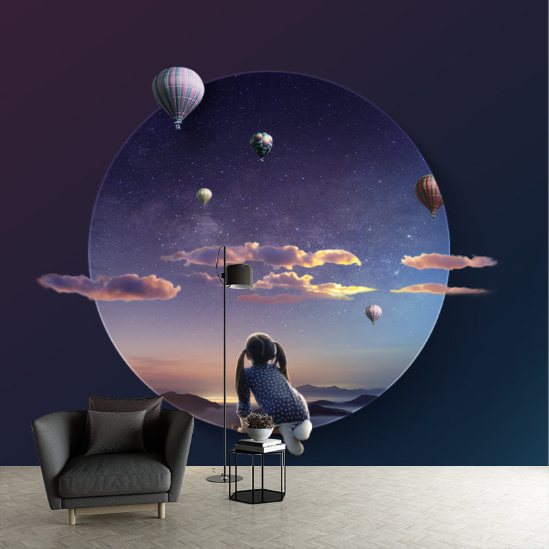 Hot Air Balloon Wall Mural Decal Sci-Fi Stain Resistant Bedroom Wall Covering, Made to Measure Clearhalo 'Wall Decor' 'Wall Mural' 1421948