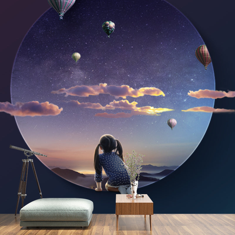 Hot Air Balloon Wall Mural Decal Sci-Fi Stain Resistant Bedroom Wall Covering, Made to Measure Clearhalo 'Wall Decor' 'Wall Mural' 1421949