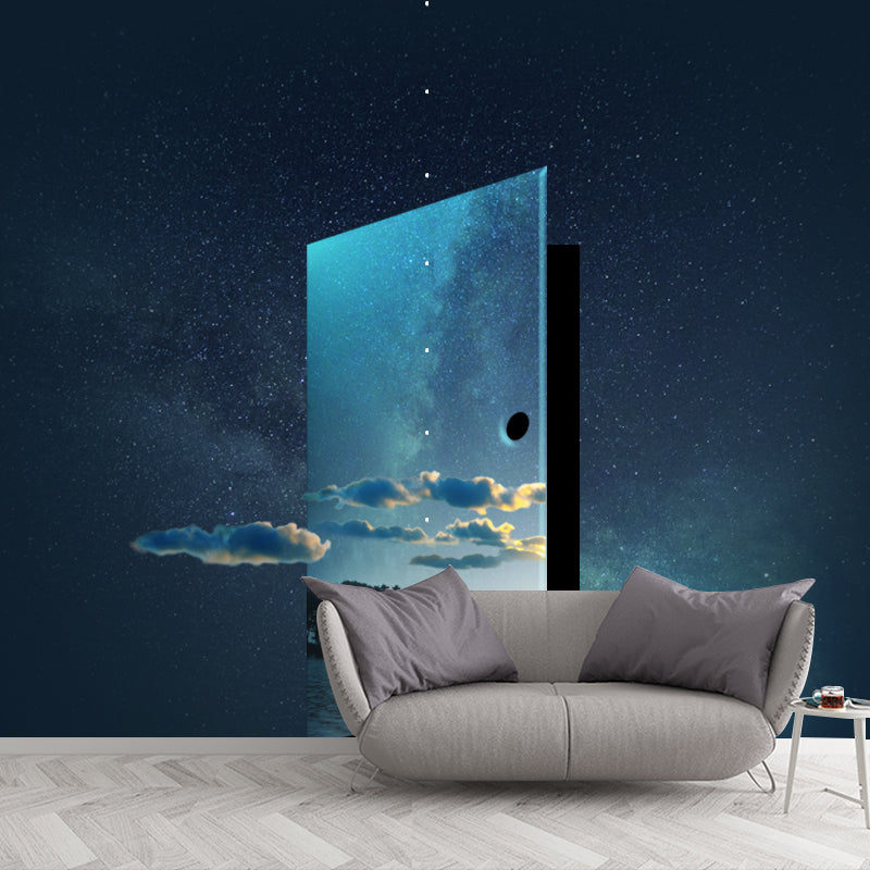 Futuristic Time Travel Murals Wallpaper Blue Non-Woven Fabric Wall Decor for Bedroom Clearhalo 'Wall Decor' 'Wall Mural' 1421953